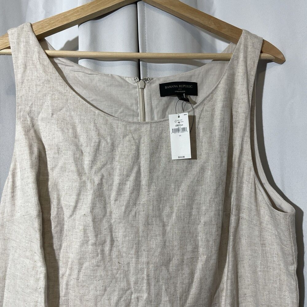 NEW Banana Republic Linen‎ Blend Mini Sheath Zip Dress Neutral Minimal Sz 14